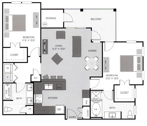 B2 Floor Plan at The Santal, Austin, TX, 78735